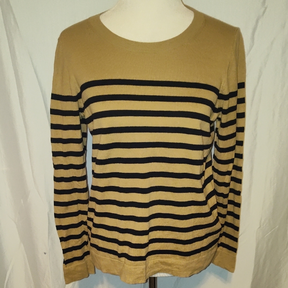 J. Crew Tan and Black Striped Long Sleeve Top 100% Cotton Size Medium